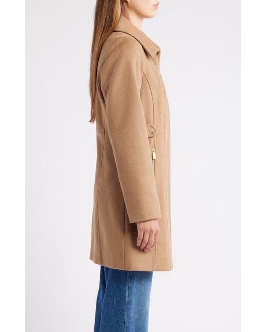 Michael Kors Natural Front Zip Wool Blend Coat