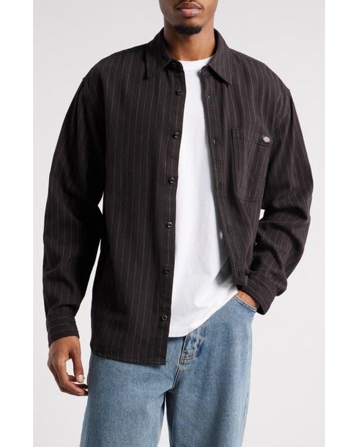 Dickies Black Service Stripe Button-Up Work Shirt for men