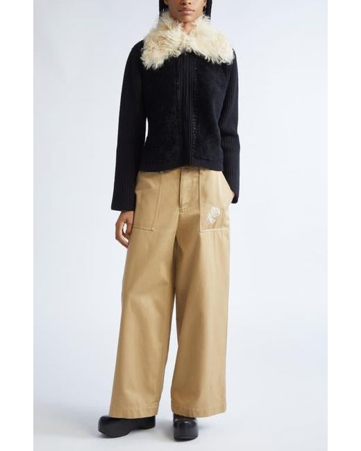Marni Blue Genuine Shearling & Virgin Wool Cardigan