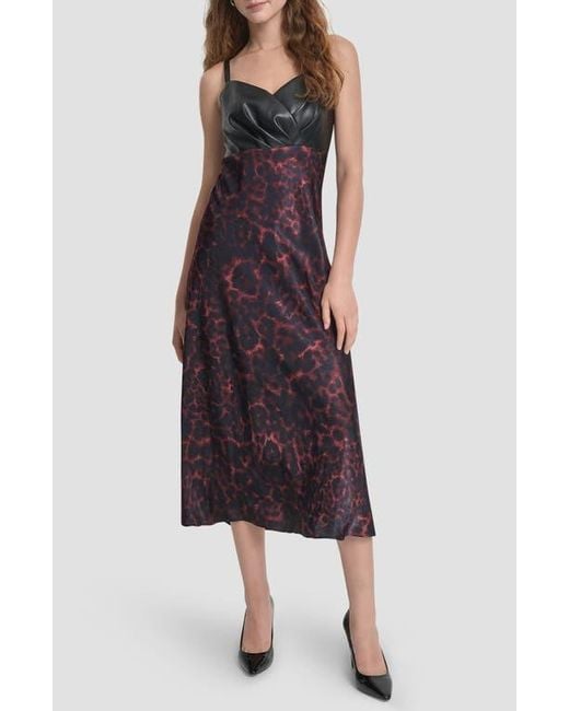 mixed media faux leather dress Hyacinth House Mixed Media Leather Pleated Ozzy Midi Dress Navy Mixed Media / L main image 1