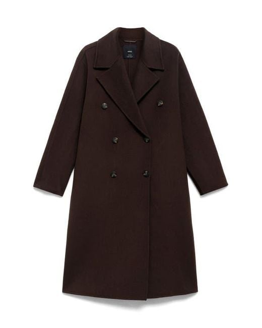 Mango Brown Picarol Double Breasted Wool Blend Coat