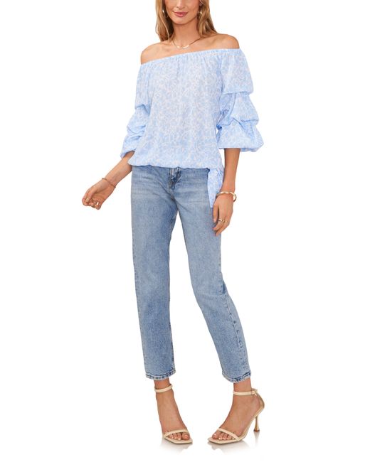 Vince Camuto Blue Off The Shoulder Bubble Sleeve Top