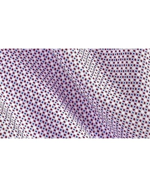 David Donahue Blue Trim Fit Micro Geometric Print Cotton Dress Shirt for men