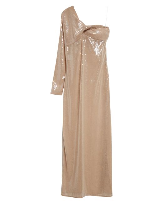 Courreges Natural Twist Asymmetric One-shoulder Glitter Maxi Dress