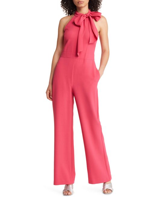 Vince Camuto Red Bow Neck Stretch Crepe Jumpsuit