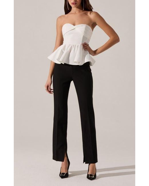 Astr White Melia Strapless Peplum Top