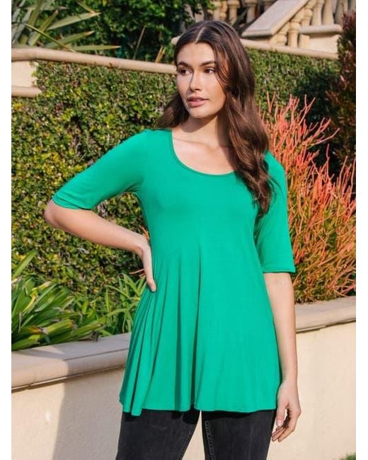 24seven Comfort Apparel Green Elbow Sleeve Swing Tunic Top