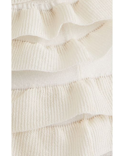 Chloé Natural Tiered One-shoulder Ruffle Sweater Dress