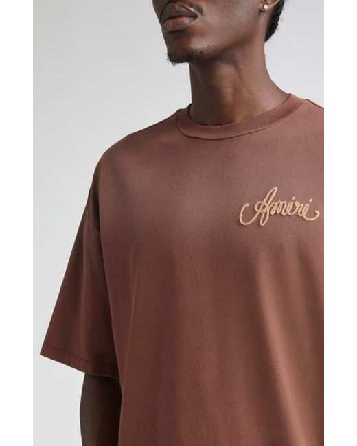 Amiri Brown Design Studio Embroidered Paint Splatter Oversize T-Shirt for men