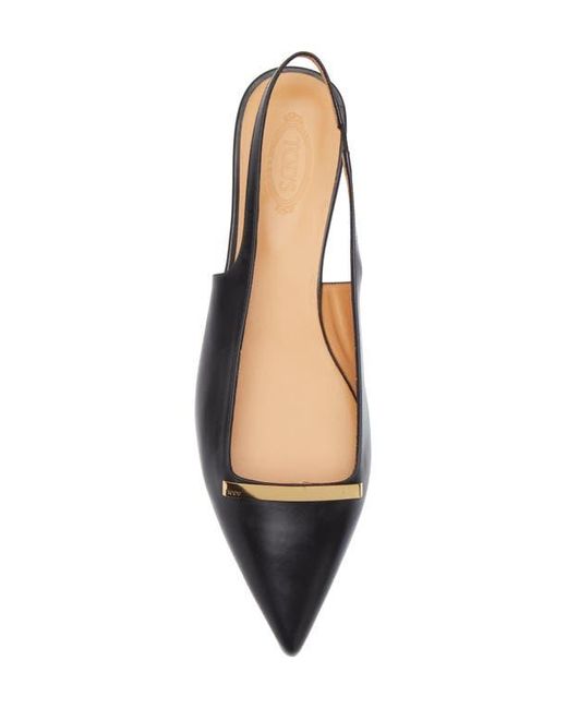 Tod's Black Barretta Pointed Toe Slingback Flat