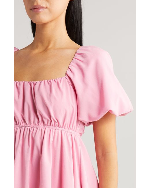 All In Favor Pink Puff Sleeve Babydoll Minidress In At Nordstrom, Size X-large