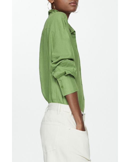 Mango Green Button-up Linen Shirt