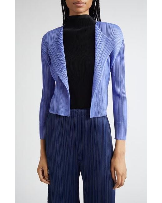 Pleats Please Issey Miyake Blue Monthly Colors March Pleated Open Front Cardigan