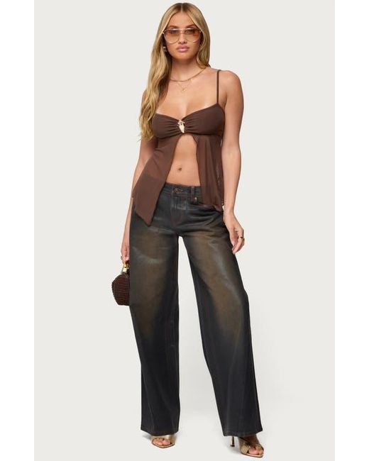 Edikted Black Reeve Split Front Sheer Mesh Top