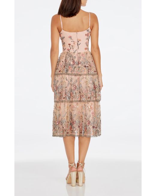 Dress the Population Natural Loretta Floral Embroidery Midi Cocktail Dress