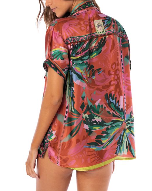 Maaji Red Flame Palms Moon Phase Cover-up Button-up Shirt