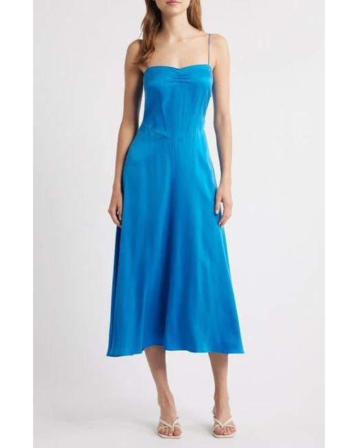 blue suit dress Blue Floral Silk Twill Midi Dress – self-portrait-US main image 1