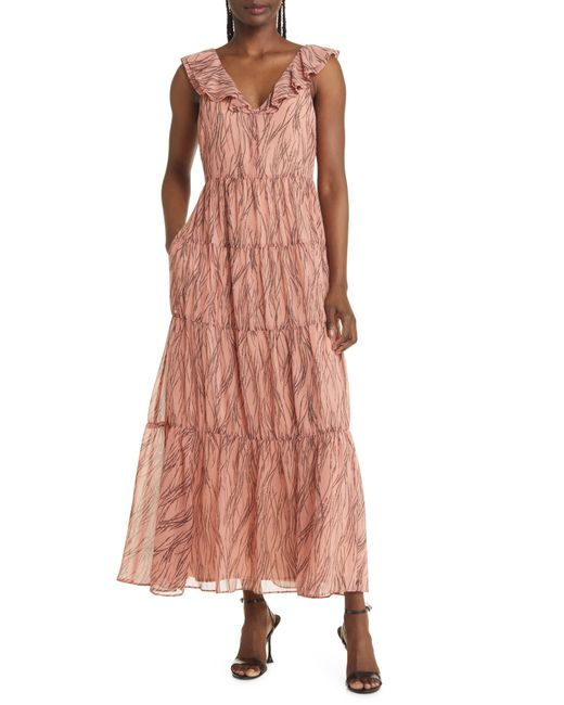 Chelsea28 Pink Ruffle Neck Tiered Maxi Dress