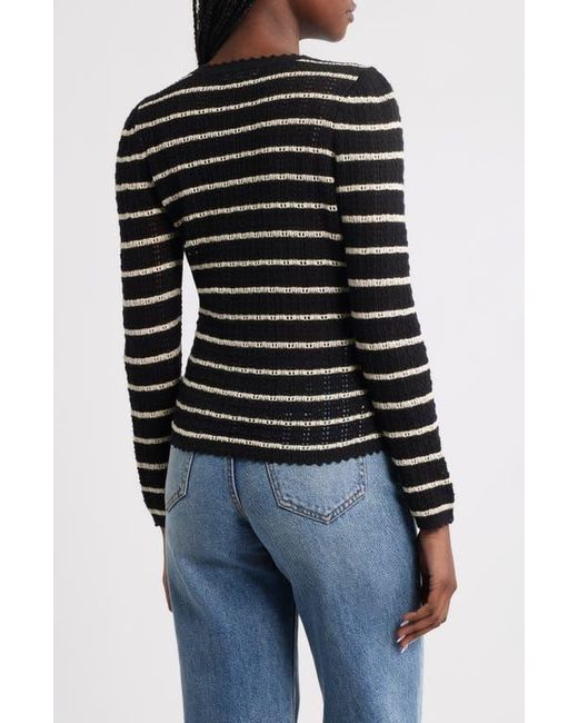 Doen Black Therese Stripe Open Knit Pima Cotton & Silk Cardigan