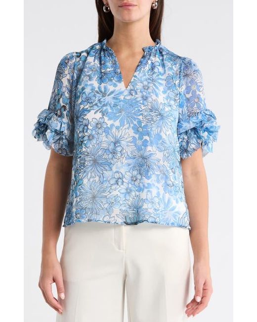 Sugarlips Tierra Floral Ruffle Trim Top in Blue | Lyst