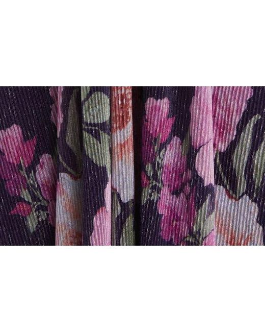 Eliza J Purple Floral Print Tie Waist Maxi Dress