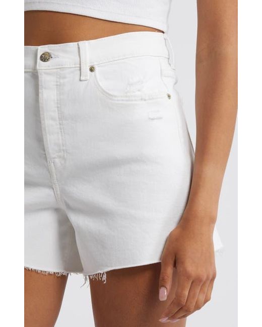 DAZE White Bottom Line High Waist Distressed Denim Cutoff Shorts