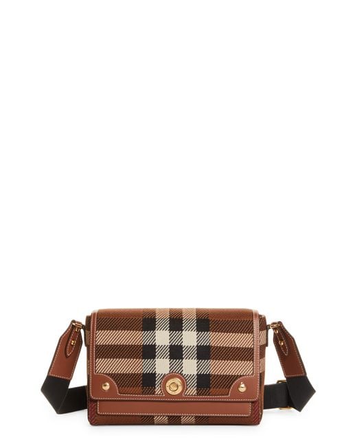 Burberry Leather Medium Note Check Crossbody Bag in Brown Lyst