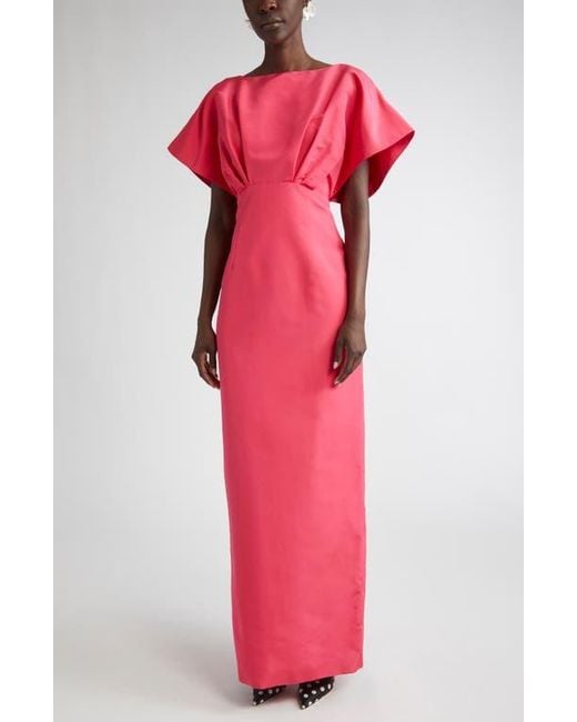 Carolina Herrera Pink Fan Bodice Silk Faille Column Gown
