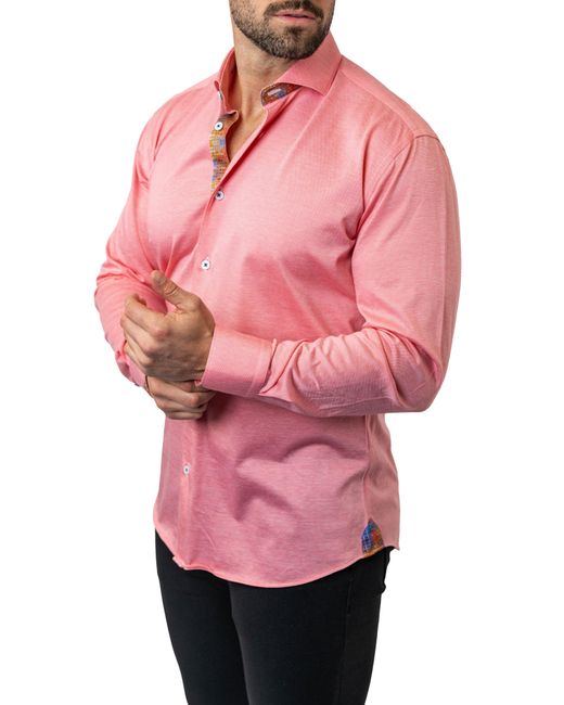 Maceoo Pink Einstein Stretchcooper 07 Contemporary Fit Button-up Shirt for men