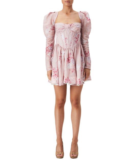 Bardot Evermore Floral Corset Long Sleeve Minidress in Red Lyst
