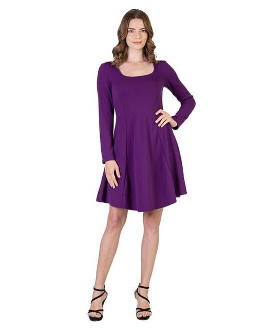 24seven Comfort Apparel Long Sleeve Knee Length Skater Dress in Purple |  Lyst