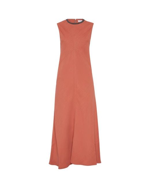 Brunello Cucinelli Orange Twill Dress With Monili