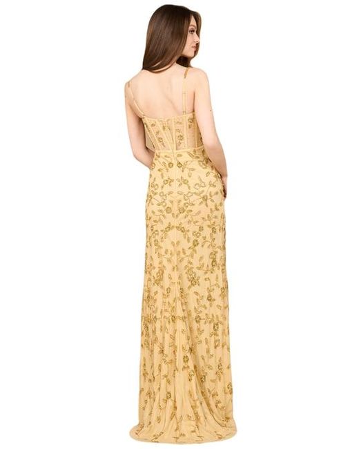 LARA New York Metallic Beaded Corset Gown With Slit