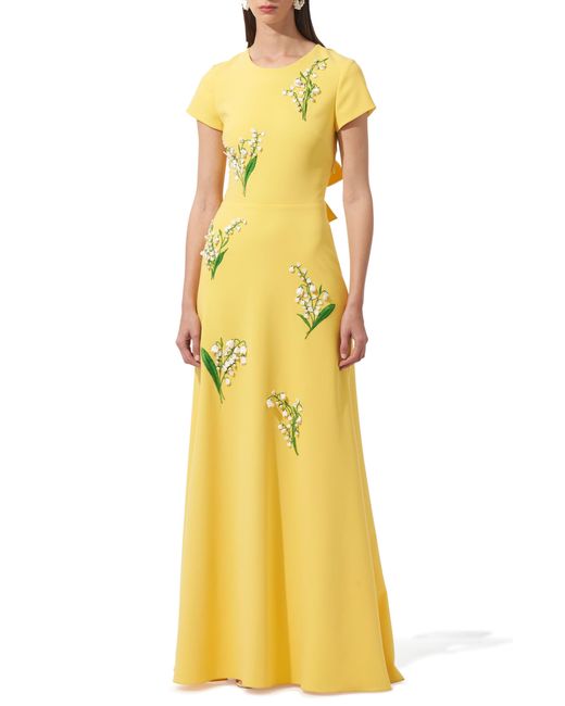 Carolina Herrera Yellow Embellished Bow Back Gown