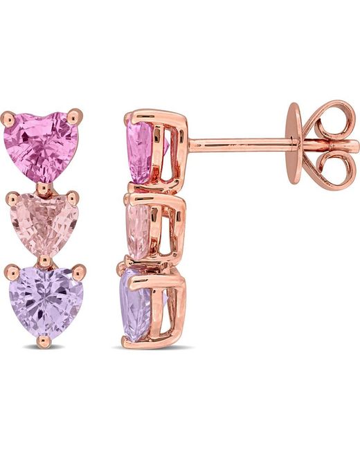Julianna B Pink Multi- Heart Drop Earrings 14K