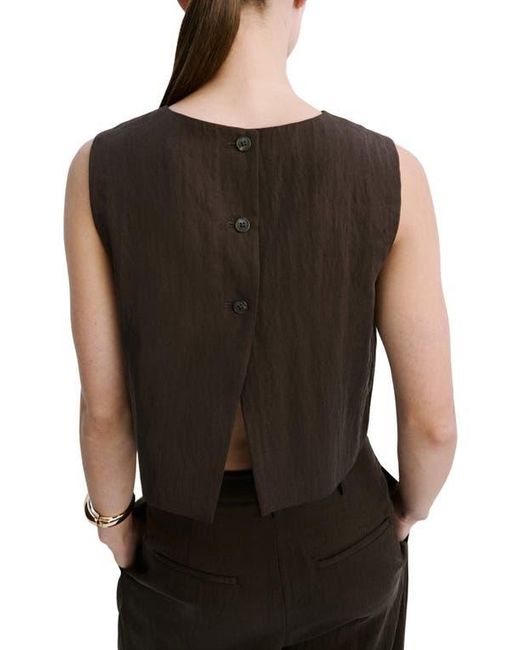 Mango Black Boxy Crop Back Button Top