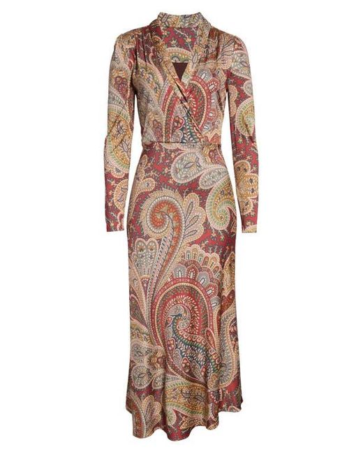 Etro Multicolor Paisley Print Long Sleeve Faux Wrap Jersey Dress