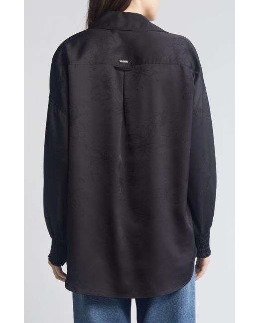 AllSaints Black Charli Floral Jacquard Long Sleeve Button-up Shirt