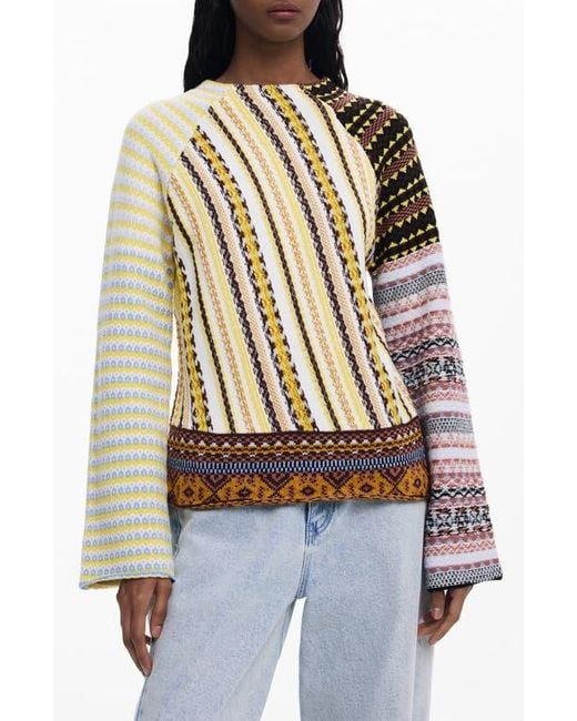 Desigual Multicolor Pieced Mixed Stripe Sweater