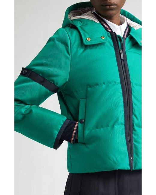 Thom Browne Green Removable Hood Down Coat