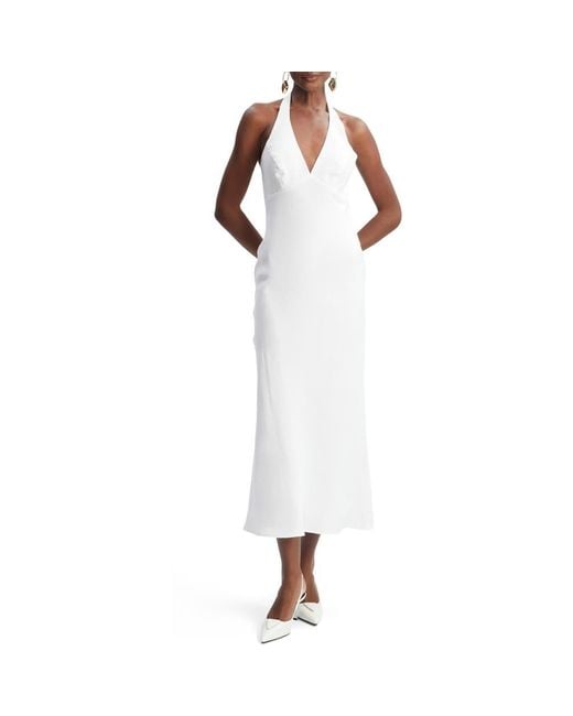 Bardot Paola Halter Linen Midi Dress in White | Lyst
