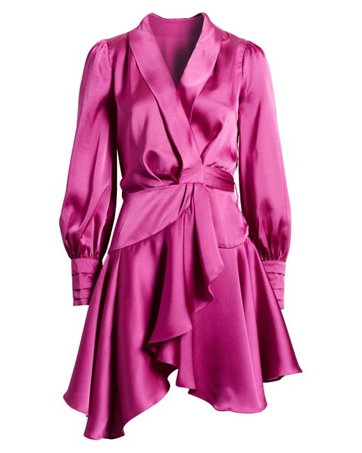NIKKI LUND Pink Margaret Long Sleeve Wrap Minidress