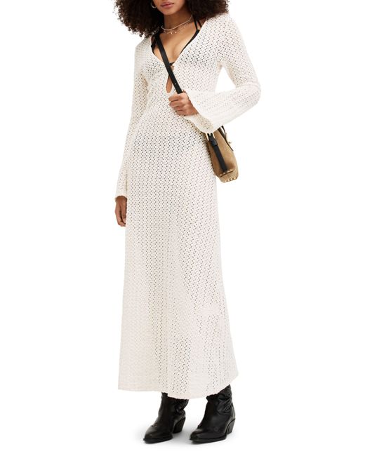 AllSaints White Karma Open Stitch Long Sleeve Dress