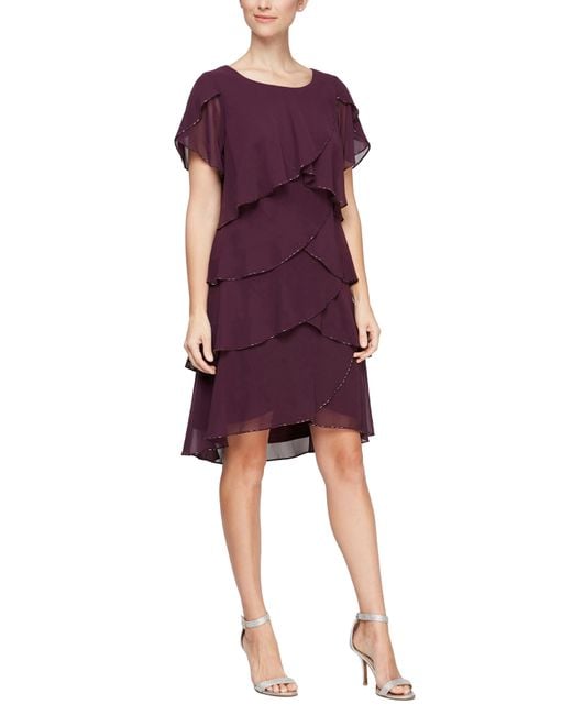 Sl Fashions Beaded Tiered Chiffon Sheath Dress in Purple | Lyst