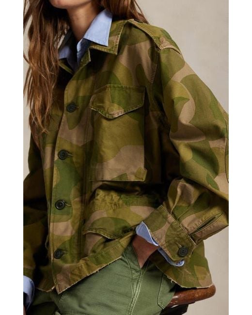 Polo Ralph Lauren Green Geo Print Cotton Twill Field Jacket