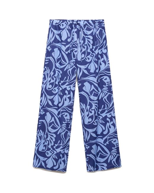 Mango Blue Two-Tone Print Cotton Pants