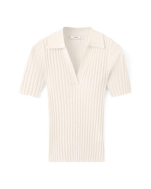 Mango White V-Neck Rib Sweater