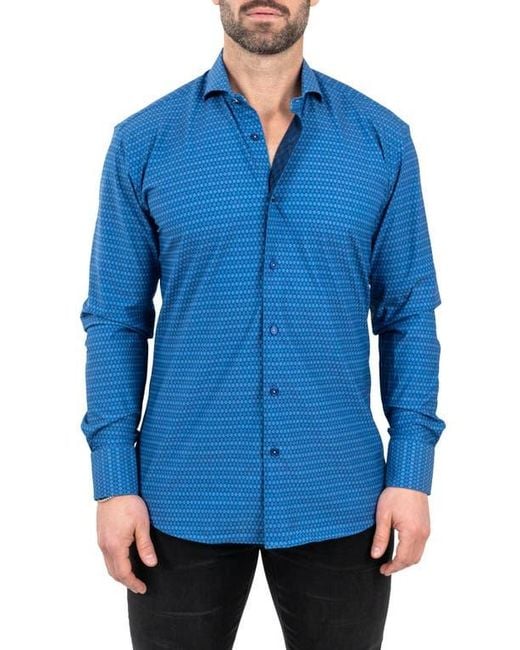 Maceoo Blue Einstein Stretch Spectecal Button-Up Shirt for men
