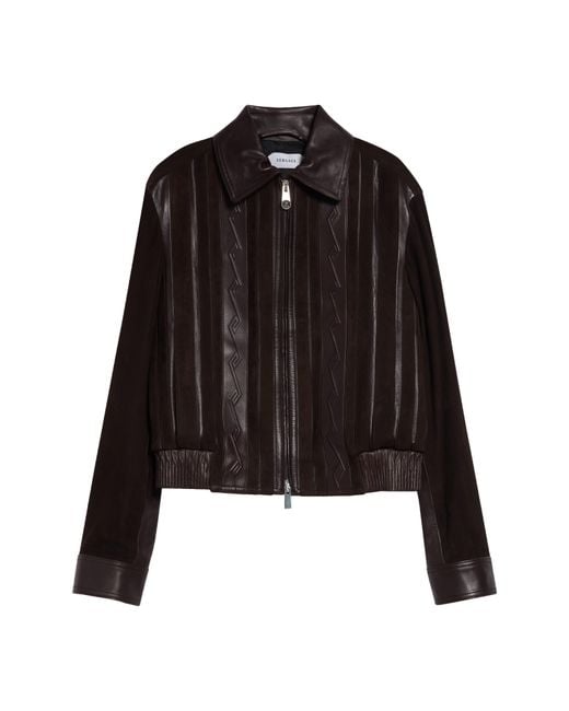 Versace Black Mixed Media Greca Blouson Jacket