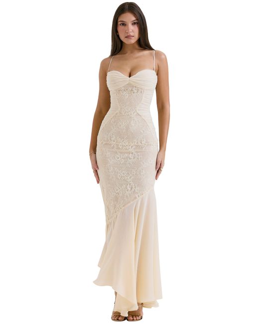 House Of Cb Natural Felicia Lace Inset Mermaid Gown